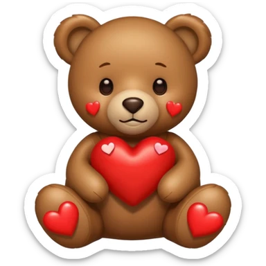Teddy bear with hearts surrounding it sticker