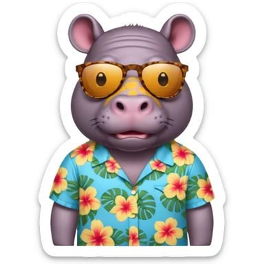 hippo with aloha shirt wearing sunglasses sticker