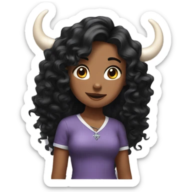 Whit Girl with horns with long curly black hair sticker