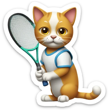 A cat playing tennis, racket in paws, with a focused expression sticker