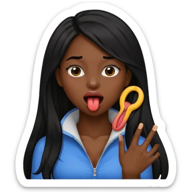 a black girl with long black hair holding her neck sticking her tongue out  sticker