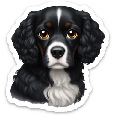 Small completely black king spaniel with black fur on his whole face and white fur on chest sticker