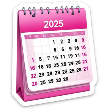 Pink 2025 calendar, mix of light and dark pinks sticker