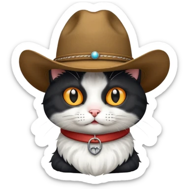 Black and white cat with a cow boy hat on sticker
