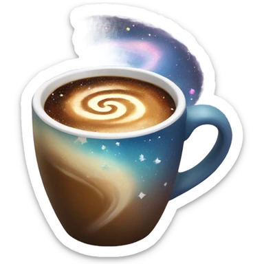 A steaming coffee mug with swirling galaxies and stars forming a spiral inside the liquid. sticker