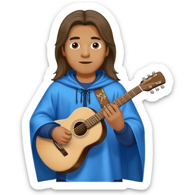 Guy in blue poncho with a long hair and the guitar in his hands sticker