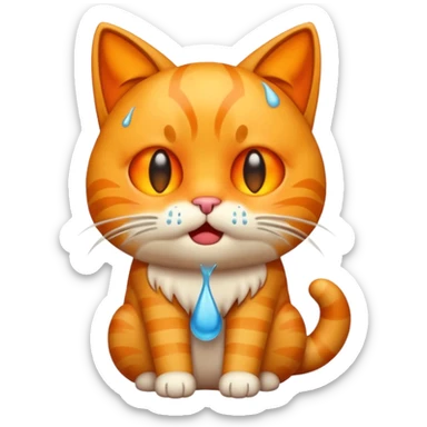 Emoji cat full body hurt and crying orange sticker