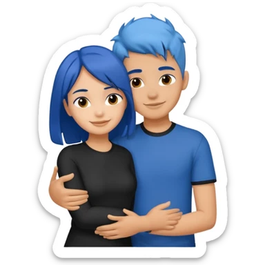 Happy DARK Blue hair girl hugging blue hair boy both wearing black shirts sticker