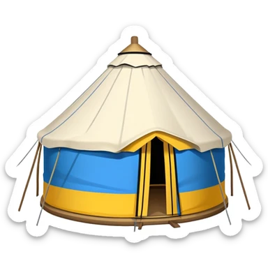 Mongolian yurt tent home, simplified emoji style with bold outlines and bright colors, cartoon style round tent sticker