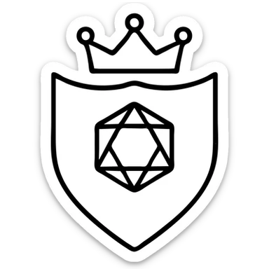 minimalist outlined icon of a shield, crown, or DM screen with DnD/RPG hint, very worn and distressed effect sticker