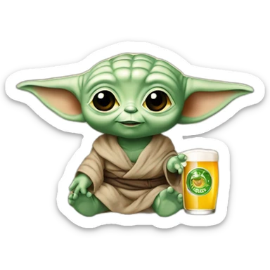 Bébé yoda avec une bière sticker
