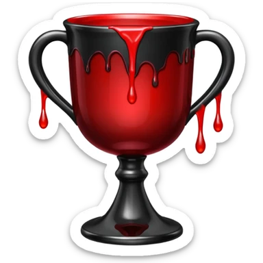 Dark gothic chalice with red liquid dripping, iOS emoji style, clean lines, high contrast sticker