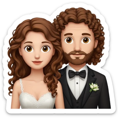 wedding couple woman with brown hair and eyes man with long curly hair and facial hair sticker
