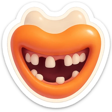 Edit the emoji to have a wide smile with two missing teeth, keeping the same retro stickers style and no background. sticker