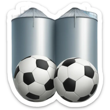 two-soccer-balls-in-front-of-a-single-silo-in-the-centre sticker