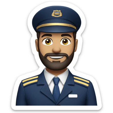 Male Persian Flight attendant with beard at United airlines navy blue uniform 2 epaulet stripes NO HAT sticker