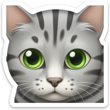 Fat gray striped cat with green eyes  sticker