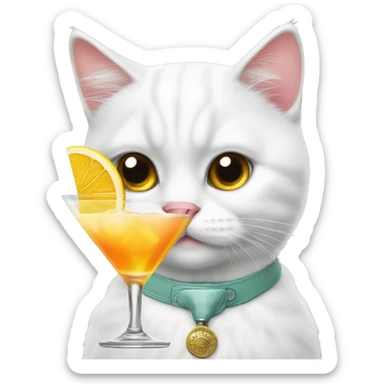 White British cat is drinking cocktail  sticker