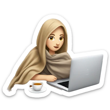 White Girl drinking tea with blanket on a macbook sticker