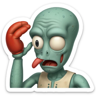 Squidward getting beat up by mr Krabs  sticker