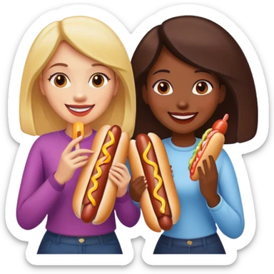 Women eating huge hot dog sticker