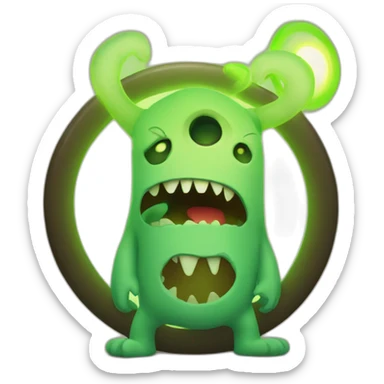 a monster standing in front of a glowing circular ring in the background sticker