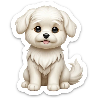 cinematic-[Maltese dog]-realistic-full-body-sitting-emoji,-tail-resting-loosely-beside-its-paws,-head-tilted-dramatically, -wavy-[cream white]-fur,-simplified-yet-realistic-focused-features,-highly-detailed,-glowing-with-an-almost-sarcastic-glow sticker