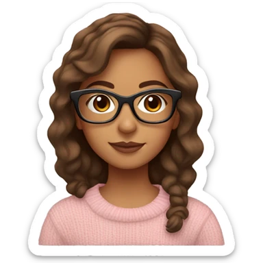 hispanic girl with vintage tortoise glasses and a light pink sweater with brown hair sticker