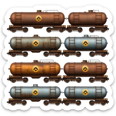 a long train with tank cars sticker