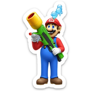 Mario with a water gun sticker