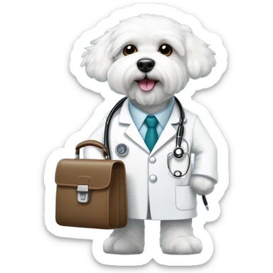 Bichon Maltese working as a doctor sticker