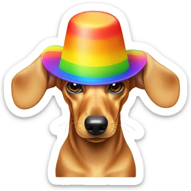 Golden dachshund wearing rainbow propeller hat sticker