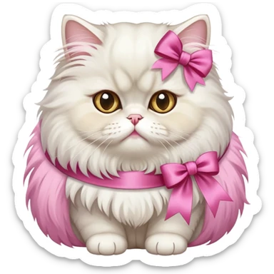 A Persian Cat Neck Wearing a pink silk ribbon sticker