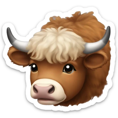 brown fluffy baby scottish cow with a small bow on head sticker