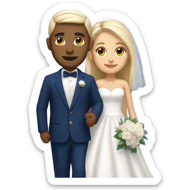 Puerto rican beard short hair with blue hat and navy blue suit getting Married with blond long hair girl with white  wedding dress  sticker