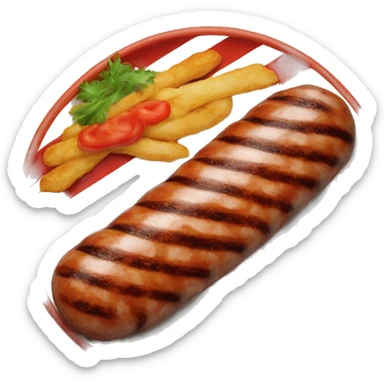 Grilled minced meat in the shape of a sausage. has grilled stripes and is ona plate. sticker