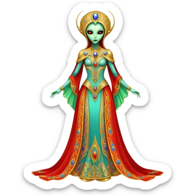 a alien woman full body in Romanov dress sticker