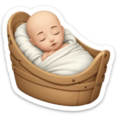a bald baby with a black goatee sleeping in a cradle sticker