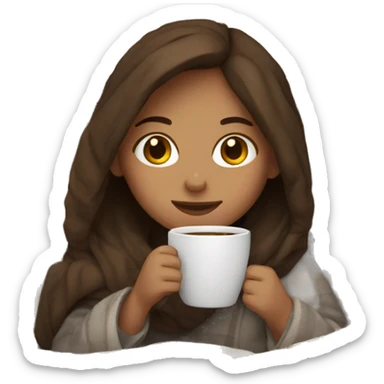 Brown hair Girl drinking coffee, with a cozy blanket sticker