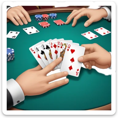 Close-up of hands dealing playing cards on a casino table sticker