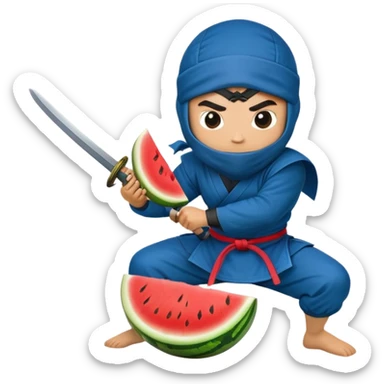 ninja in blue cuts a watermelon with a katana sticker