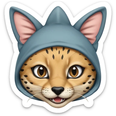 Wearing shark hood serval meme eye wink sticker