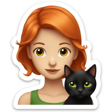 Red head girl with green eyes holding black cat with orange eyes sticker