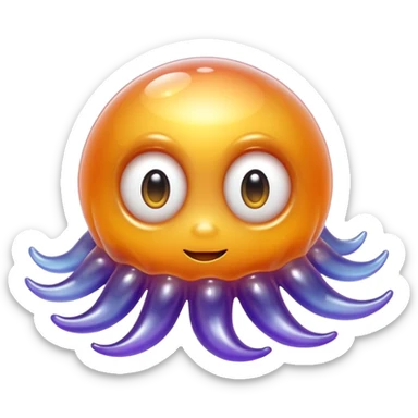a combination of a water droplet and a ghost tail.
The bottom part is softly squished and slightly curled like a tail
floats in the air with no feet, has small round hands like jelly
Ieyes are large, round, and sparkle like jelly marbles.
The character has a translucent jelly-like texture. sticker