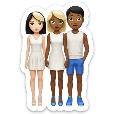 Prince, black hair, body, legst, blue eyes, shoes, woman blonde hair, green eyes, sexy white short sleveless dress, shoes sticker