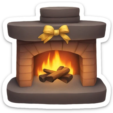 Cozy fireplace with a bow sticker