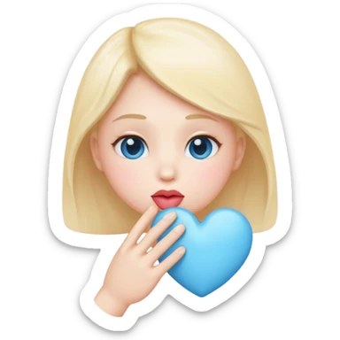 Blowing kiss emoji with light blue heart sticker