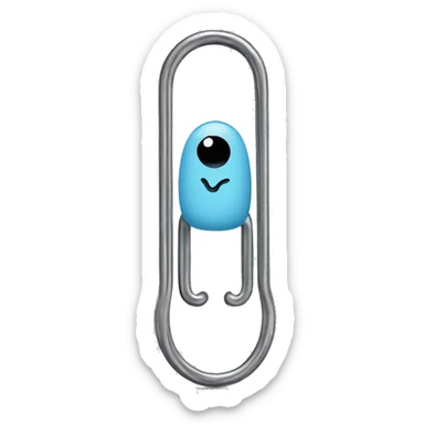 Anthropomorphic paperclip, no hands or feet just paperclip with eyes and smiley face sticker