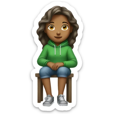 girl sitting in profile to the left in a green hoodie sticker