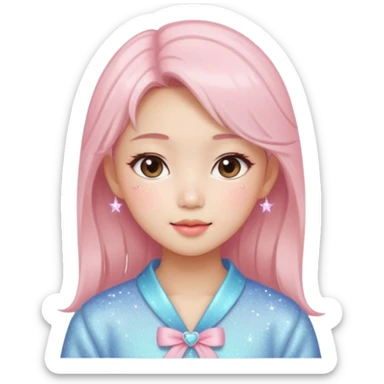 Gorgeous bright sparkly romantic Asian anime pastel girl with blushing face aesthetic trending style outside sticker